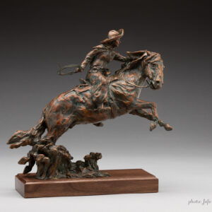 Limited Edition Cowgirl on Running Horse Bronze Sculpture by Jan Mapes