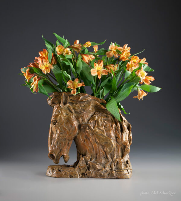 Wild horse head vase, Limited Edition Bronze Sculpture, Jan Mapes