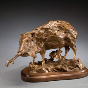 Javelina eating prickly pear cactus, Limited Edition Bronze Sculpture, Jan Mapes