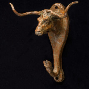 Limited Edition Small Longhorn Wall Hook Bronze Sculpture by Jan Mapes